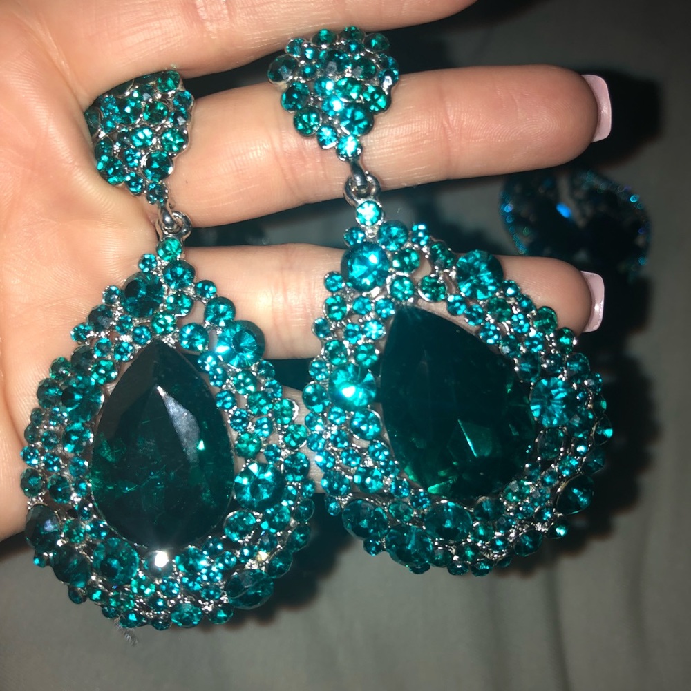 Green Swarovski like Pageant Earrings